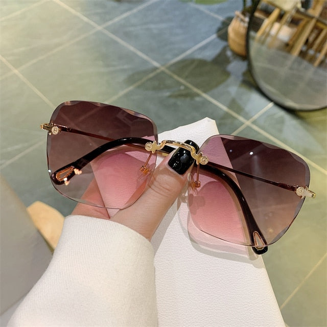 Womens Vintage Clip Frameless UV Sunglasses