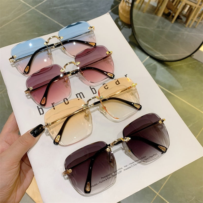 Womens Vintage Clip Frameless UV Sunglasses